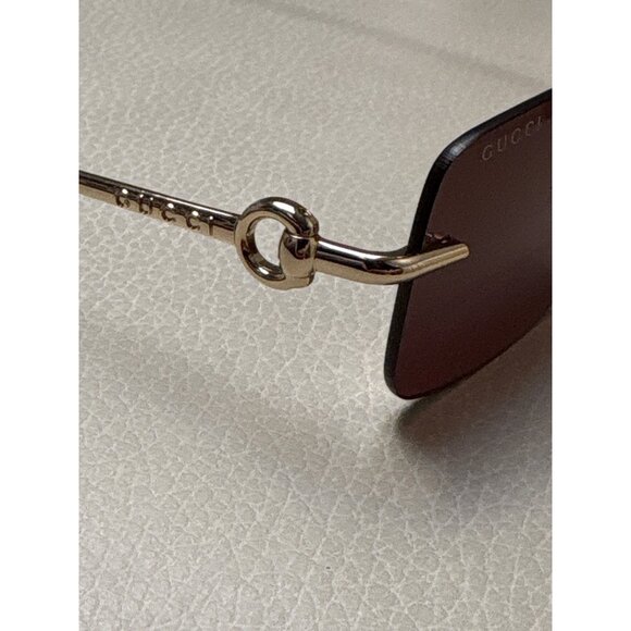 Gucci Rectangular Sunglasses in Gold & Brown New with Case Unisex - Picture 7 of 11